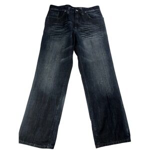 Rocawear Mens Regular Fit Jeans Size 38x33 Baggy Dark Wash Distressed Y2K